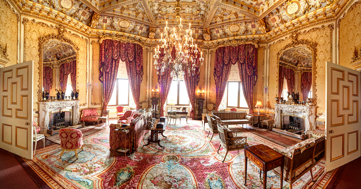 Wide shot of the Octagon Drawing Room, inside Raby Castle